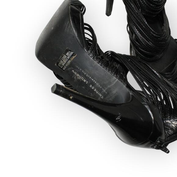 Size 10 CHINESE LAUNDRY Heels FAIR Black Strappy Ankle BackZip - Picture 9 of 10